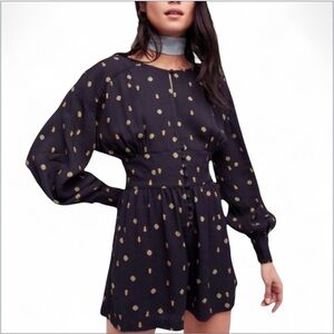 Free People Love Grows long sleeve keyhole romper Black size XSMALL